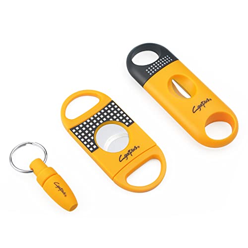Cgaplus V-Cut Cigar Cutter Cigar Punch Double Blade Cigar Guillotine 3Pack Yellow