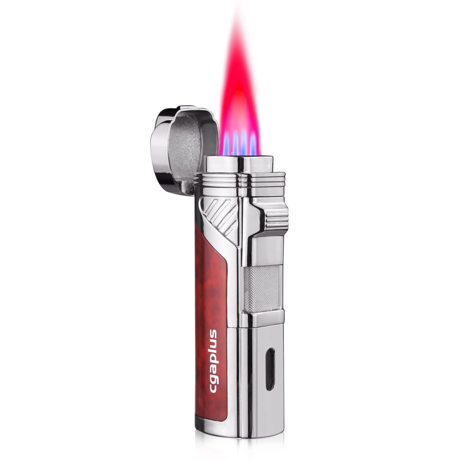Cigar Lighters Torch with Punch Four Flame Butane Refillable High Quality Cigar Lighter for Men(without gas)