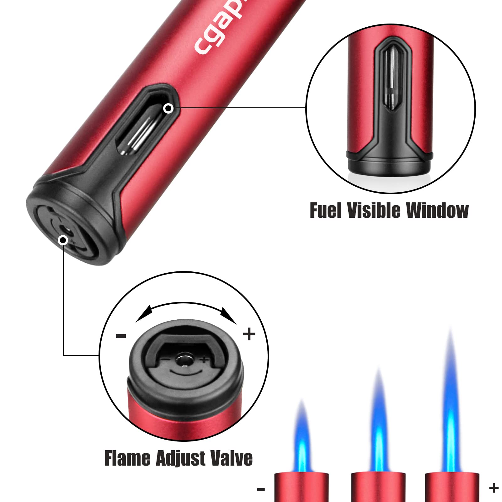 cgaplus Torch Lighter Butane Lighters with Fuel Level Window, Adjustable Jet Flame for Grill Kitchen BBQ Fireworks, Men Gifts,(Gas not Included)
