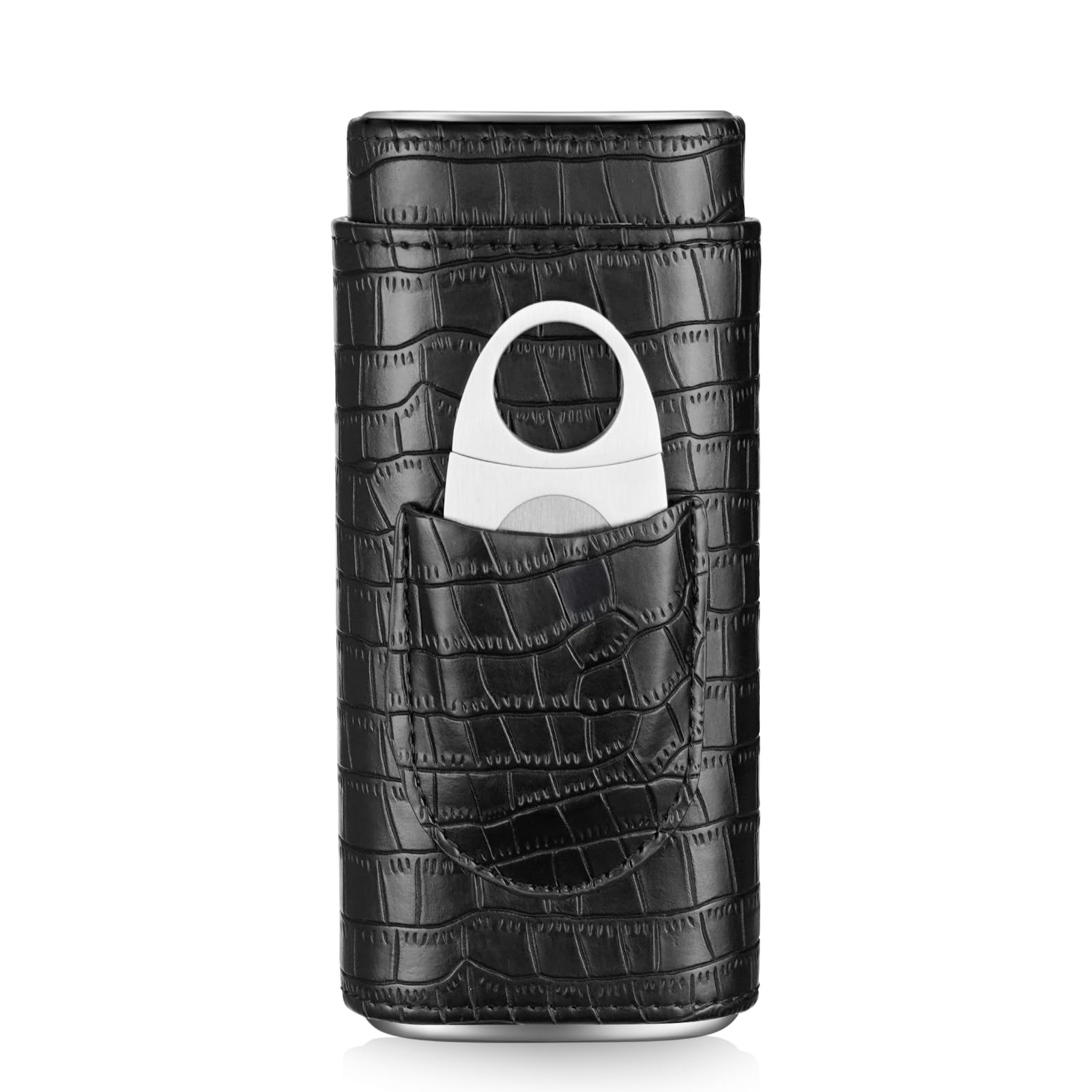 3-Finger Cigar Case with Cutter Crocodile Pattern Leather Cigar Humidor Case Portable Travel Cigar Case for Men