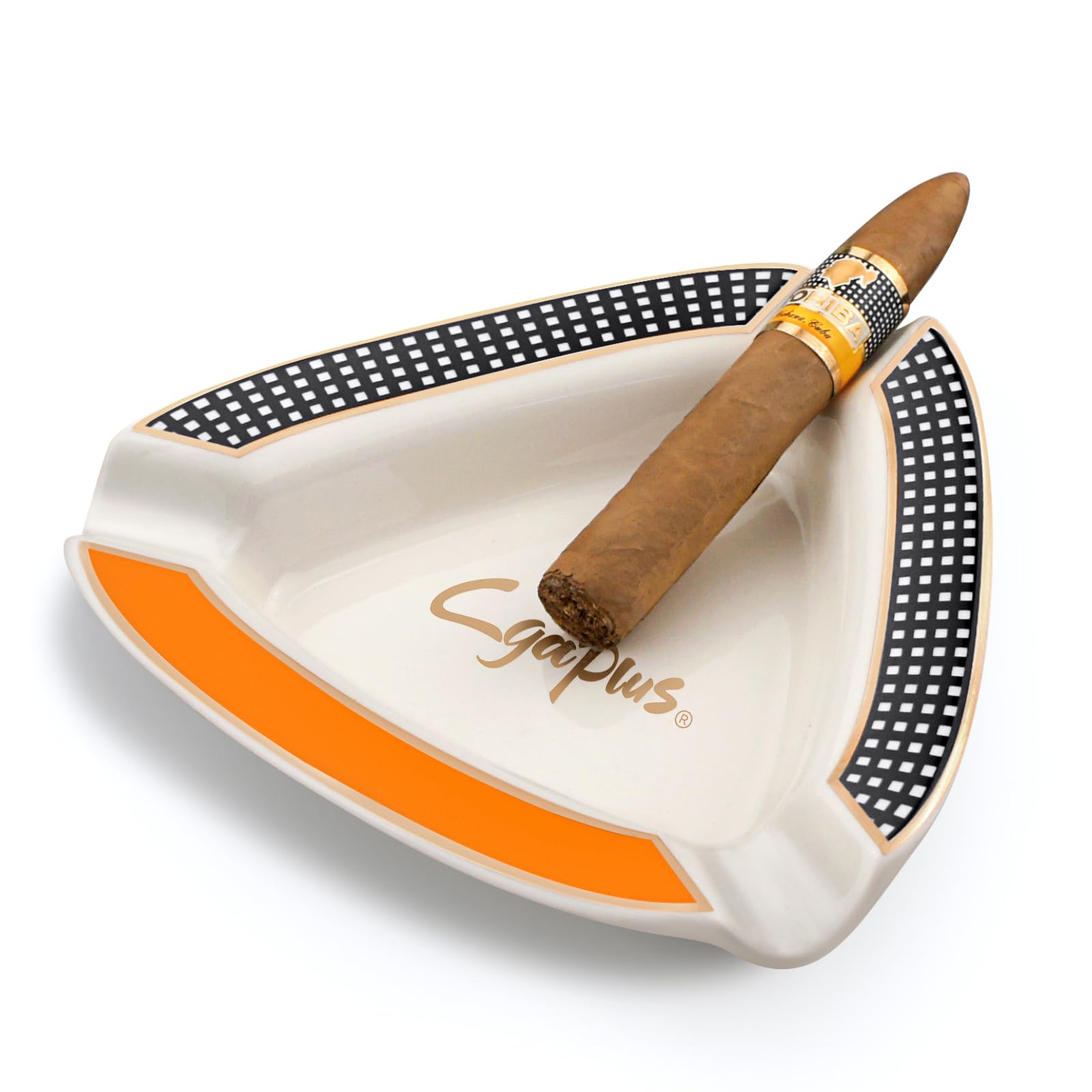 Cgaplus Cigar Ashtray Triangle Classic Ceramic Large Ashtray for Outdoor Home Office Outside Patio