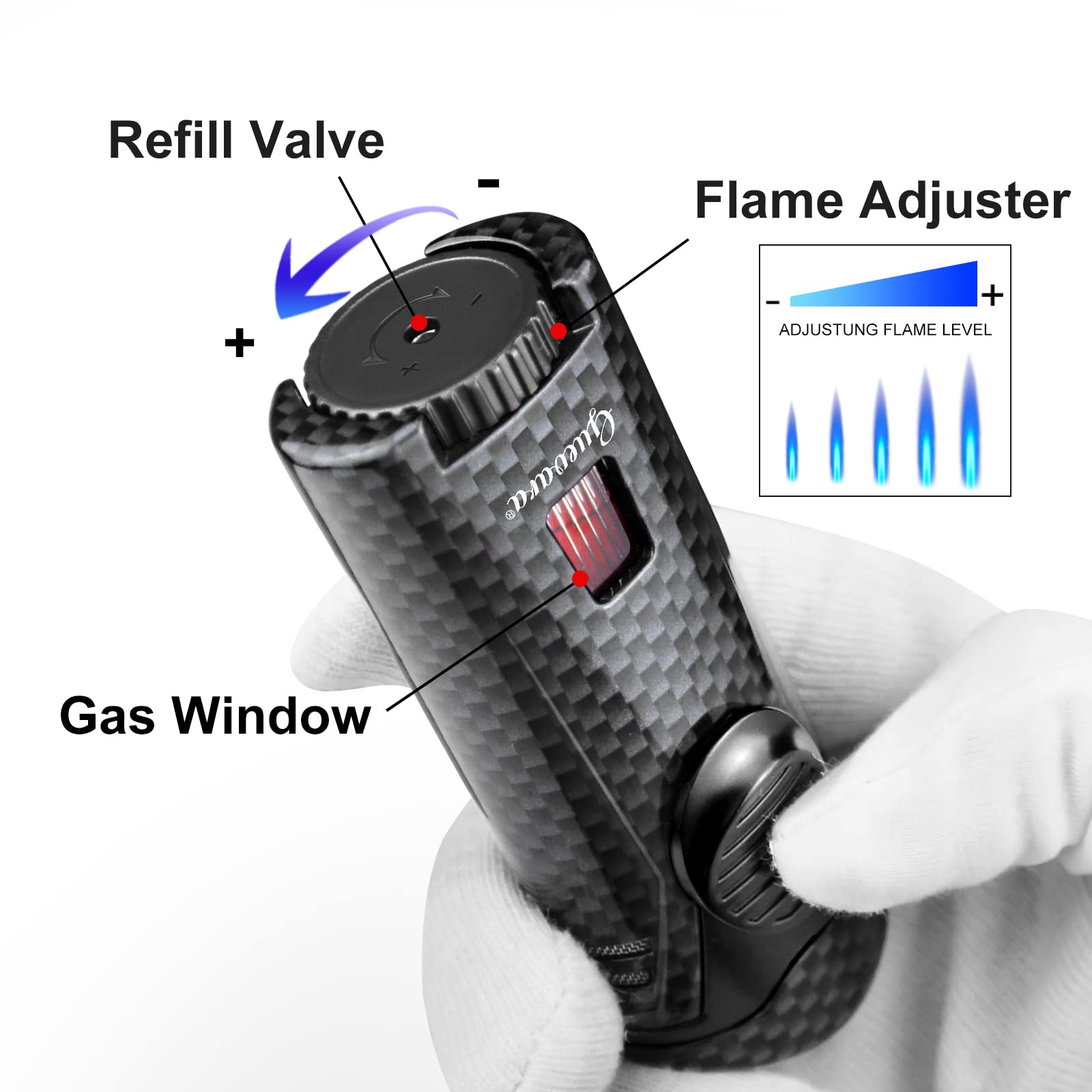 Cigar Lighter Set Butane Refillable Cigar Cutter Sharpening Blade Engraved Guillotine Set
