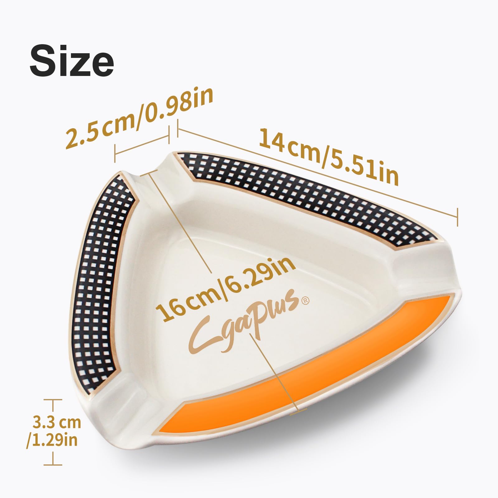 Cgaplus Cigar Ashtray Triangle Classic Ceramic Large Ashtray for Outdoor Home Office Outside Patio