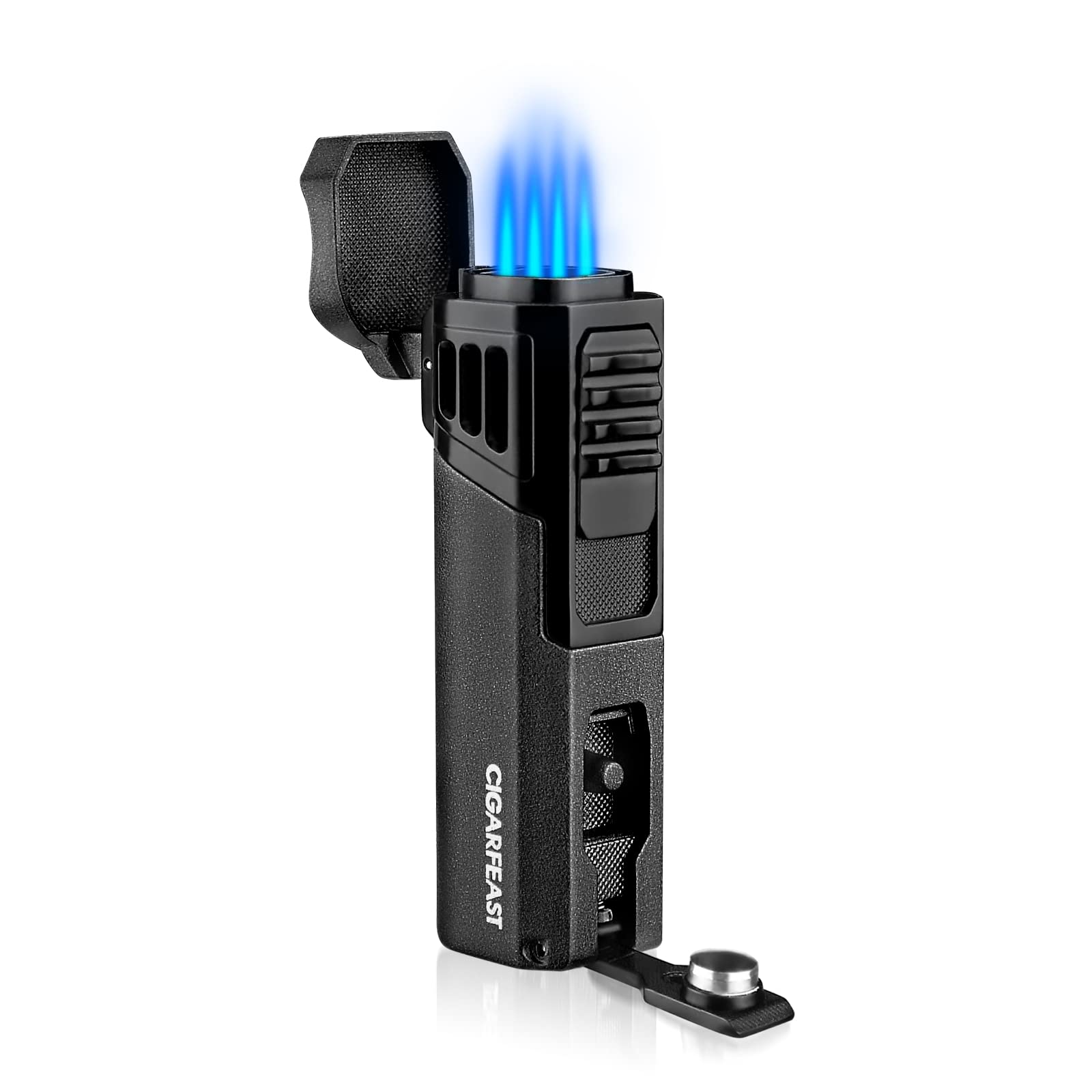 Cigar Torch Lighter Butane Refillable Lighters for Smoking Weed Windproof Lighters with Cigar Punch Mini Torch Holder on Top