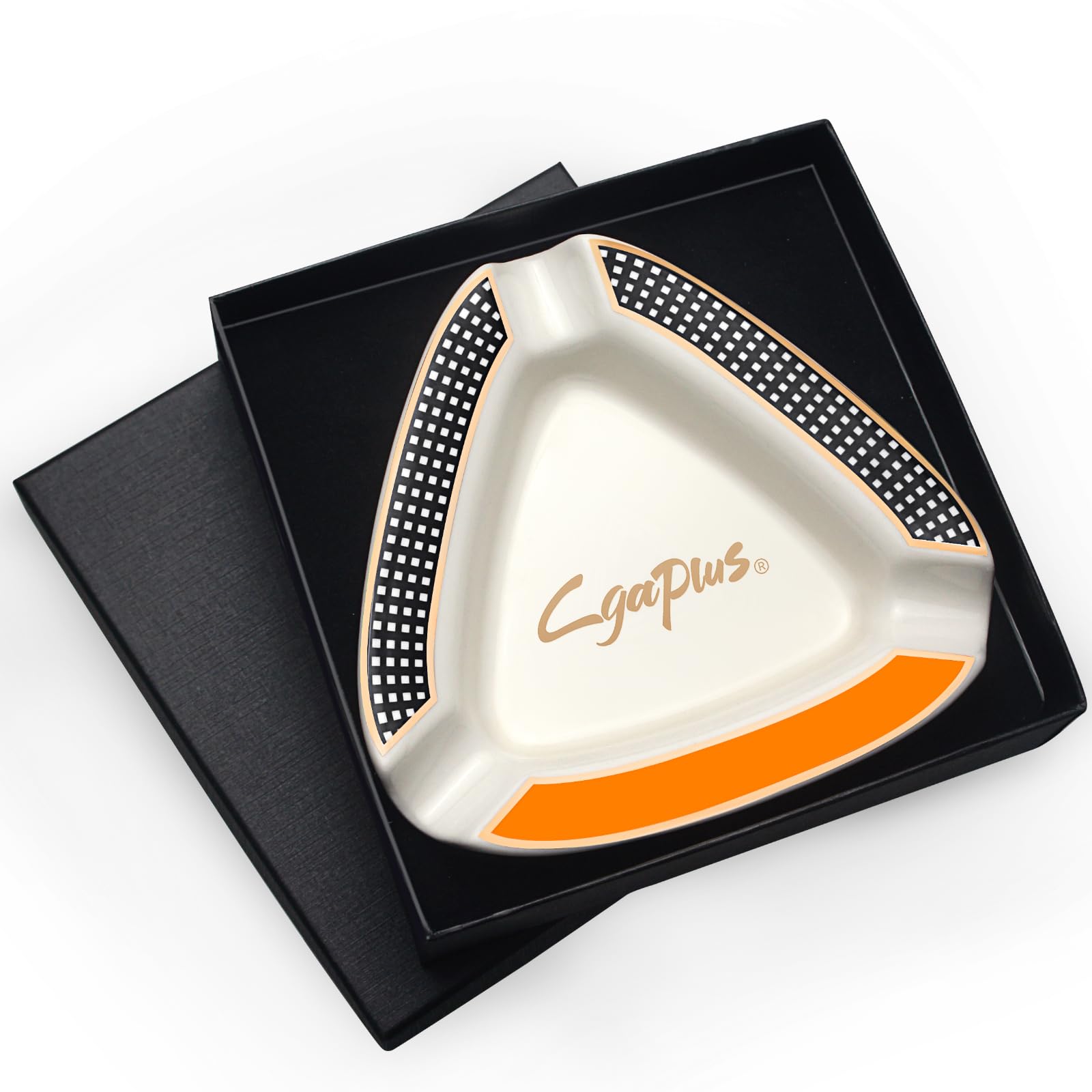 Cgaplus Cigar Ashtray Triangle Classic Ceramic Large Ashtray for Outdoor Home Office Outside Patio