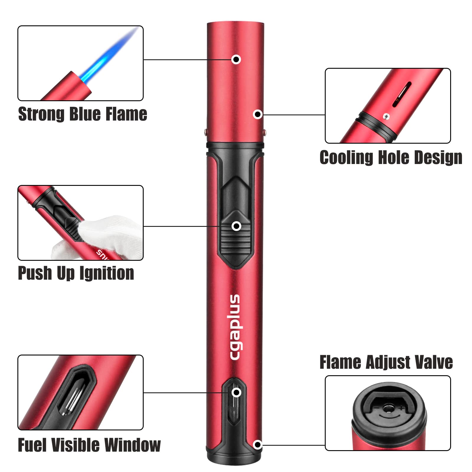 cgaplus Torch Lighter Butane Lighters with Fuel Level Window, Adjustable Jet Flame for Grill Kitchen BBQ Fireworks, Men Gifts,(Gas not Included)