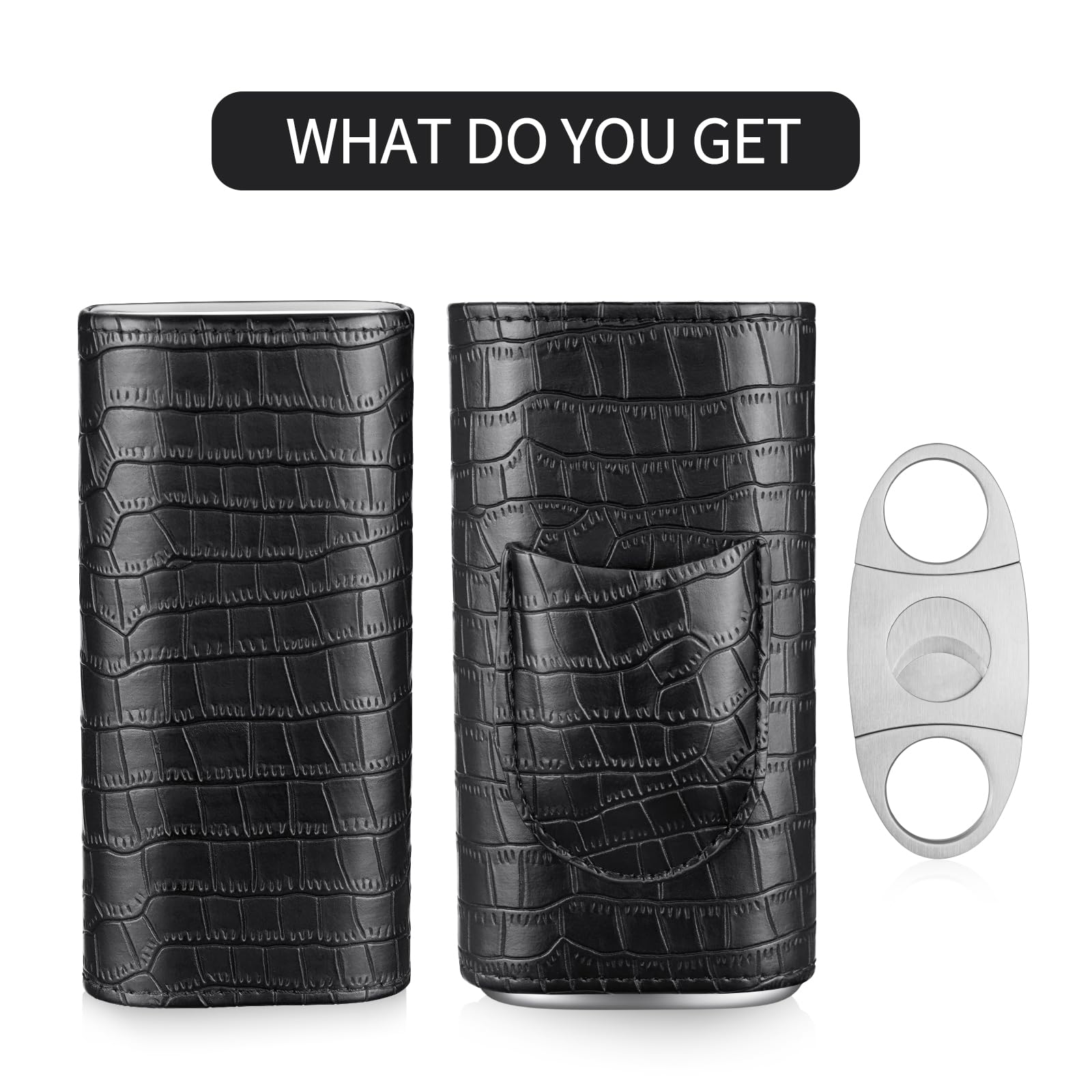 3-Finger Cigar Case with Cutter Crocodile Pattern Leather Cigar Humidor Case Portable Travel Cigar Case for Men