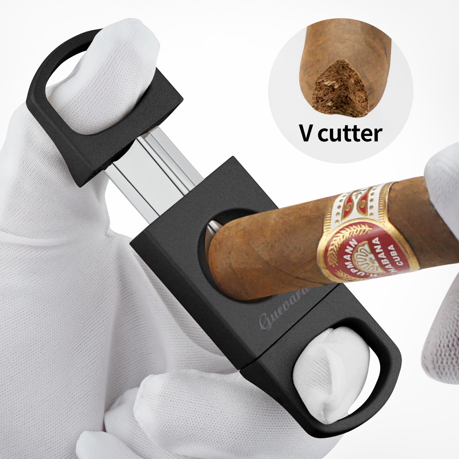 V-Cut Cigar Cutter - V-Shaped Stainless Steel Blade for Cigars up to a Large 60+ Ring Gauge, Cigar Stand Holder Ergonomic Design & Gift Box Included (Silver)
