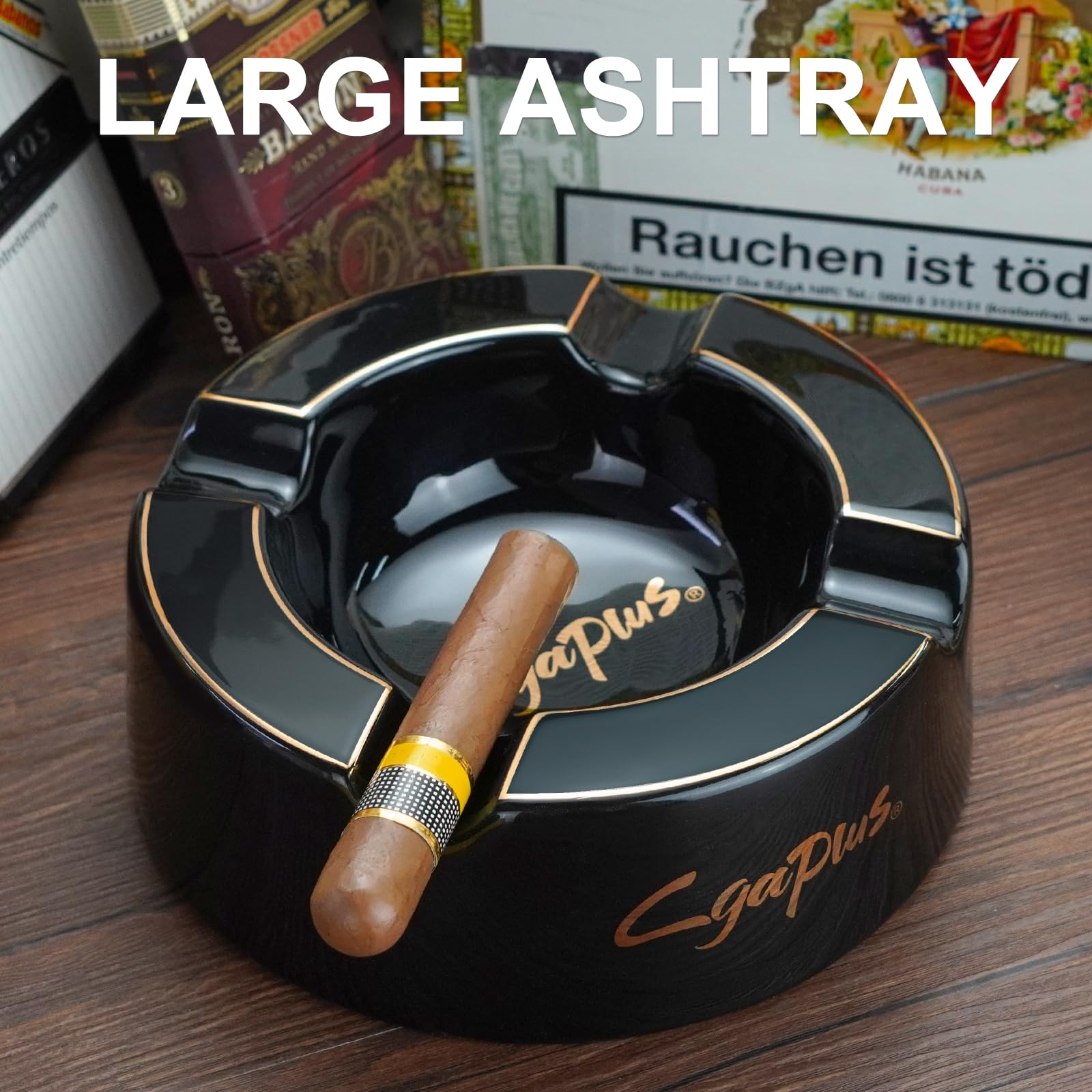 Cigar Ashtray Big Ashtrays for 8" Round Cigarettes Large Rest Cigars Ashtray for Patio