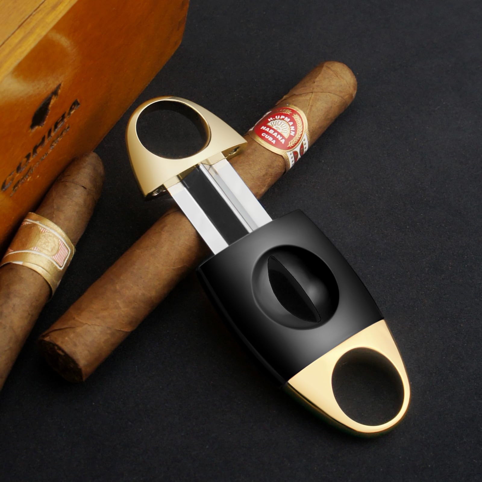 GUEVARA Cigar Cutter & Lighter Set - Butane Torch Lighter with Punch, Windproof Double Jet, Premium Cigar Accessories