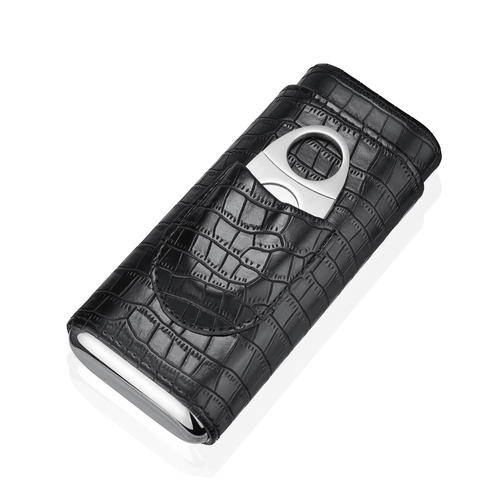3-Finger Cigar Case with Cutter Crocodile Pattern Leather Cigar Humidor Case Portable Travel Cigar Case for Men