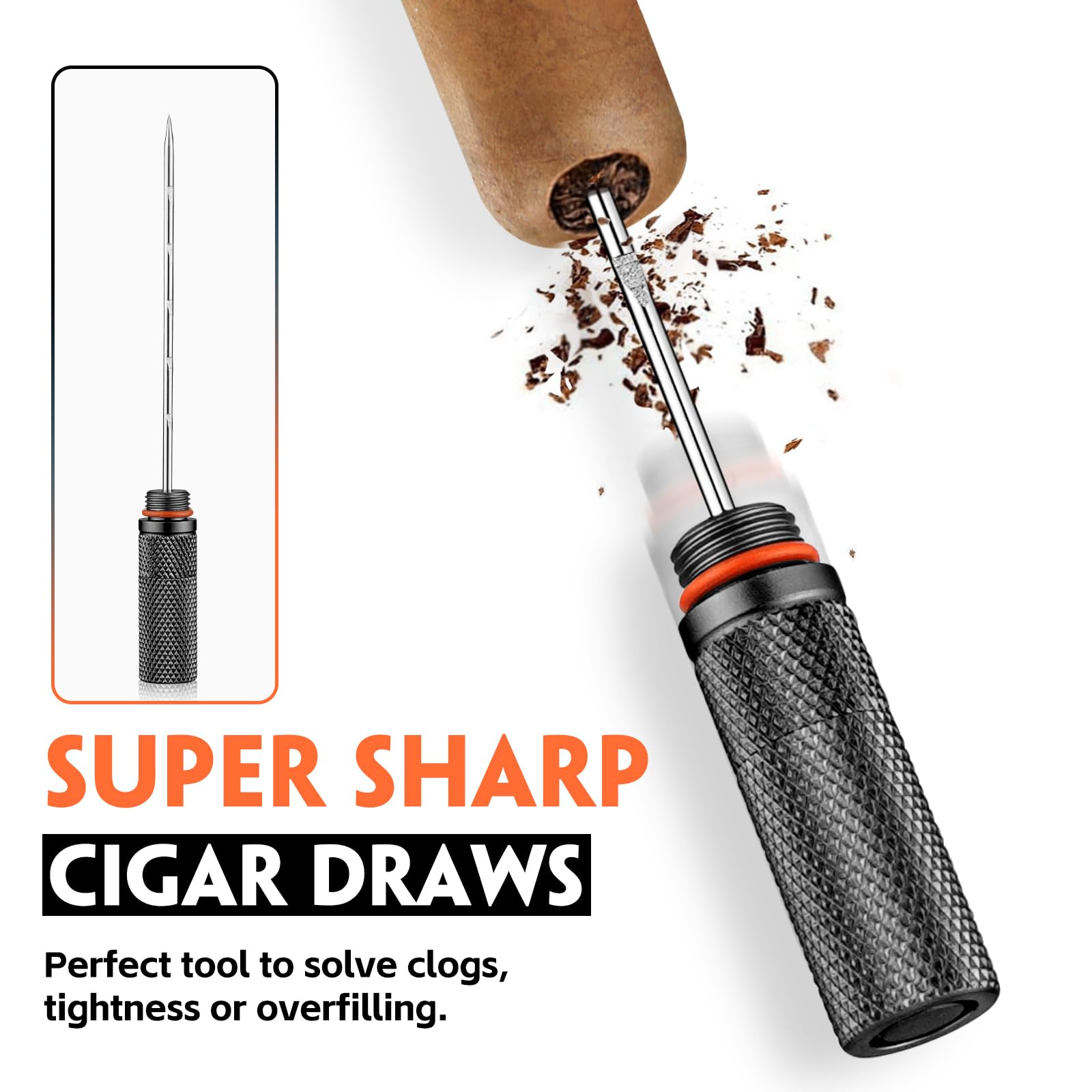 Cgaplus 4 in 1 Cigar Draw Enhancer Stainless Steel Cigar Needle with Cigar Punch Portable Cigar Tool for Cigar Lovers