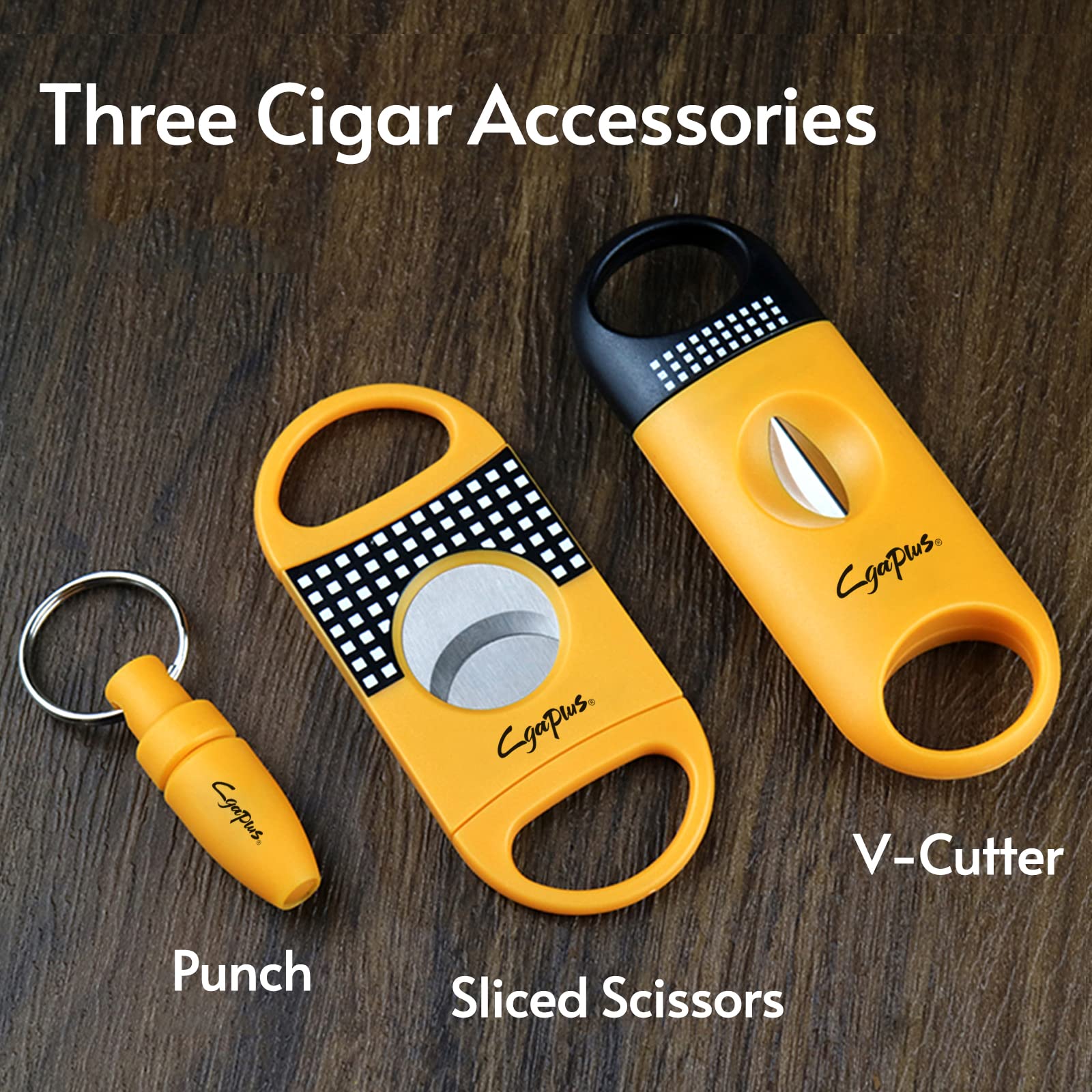 Cgaplus V-Cut Cigar Cutter Cigar Punch Double Blade Cigar Guillotine 3Pack Yellow