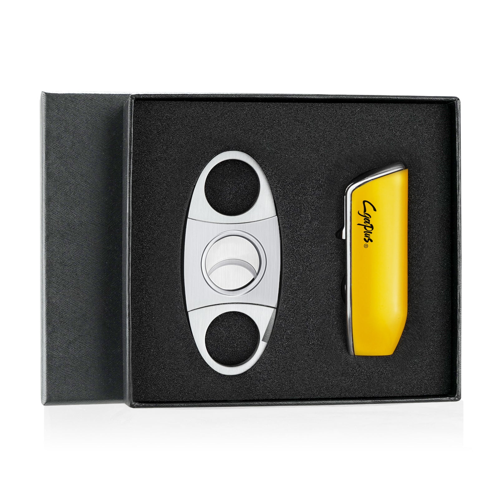 Cigar Torch Lighters with Cutter Set Triple Jet Flame Lighter with Punch Butane Torches Refillable Lighter for Men (Without Gas)