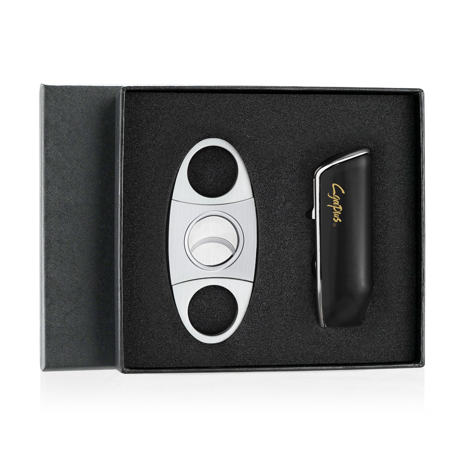 Cigar Torch Lighters with Cutter Set Triple Jet Flame Lighter with Punch Butane Torches Refillable Lighter for Men (Without Gas)
