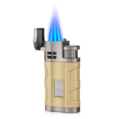 Torch Lighter Triple Jet Flame Refillable Butane Cigar Lighter Windproof Lighter with Cigar Punch Rest Holder - Butane Not Included