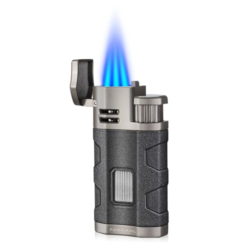 Torch Lighter Triple Jet Flame Refillable Butane Cigar Lighter Windproof Lighter with Cigar Punch Rest Holder - Butane Not Included