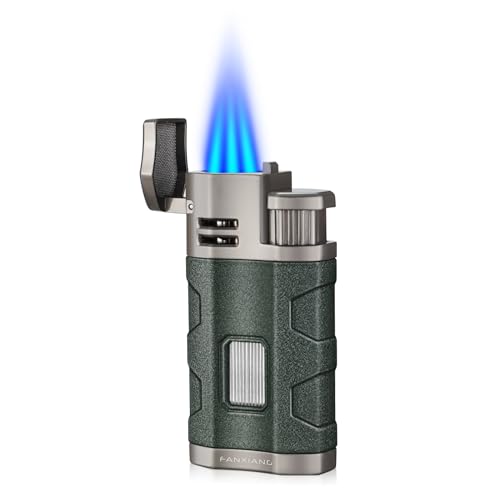 Torch Lighter Triple Jet Flame Refillable Butane Cigar Lighter Windproof Lighter with Cigar Punch Rest Holder - Butane Not Included