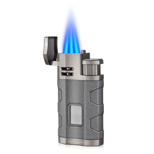 Torch Lighter Triple Jet Flame Refillable Butane Cigar Lighter Windproof Lighter with Cigar Punch Rest Holder - Butane Not Included