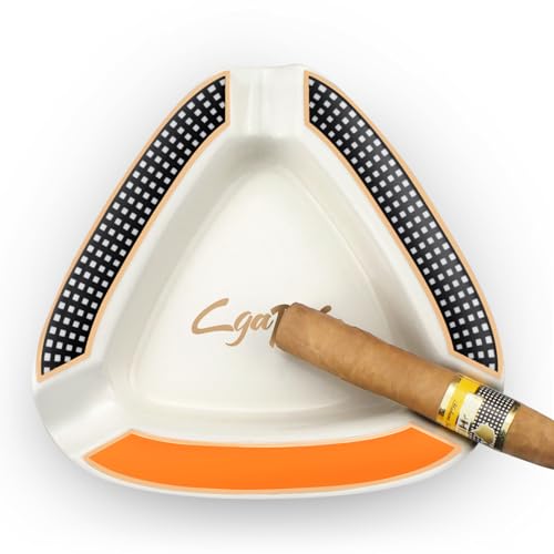 Cgaplus Cigar Ashtray Triangle Classic Ceramic Large Ashtray for Outdoor Home Office Outside Patio