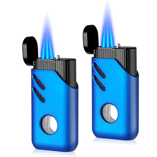 Cgaplus 2 Pack Torch Lighter Triple Jet Flame Butane Refillable with Fuel Level Window Adjustable Windproof Torch Lighters for Kitchen,BBQ,Men,Gifts (Gas not Included)