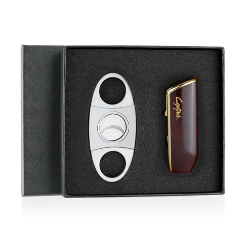 Cigar Torch Lighters with Cutter Set Triple Jet Flame Lighter with Punch Butane Torches Refillable Lighter for Men (Without Gas)