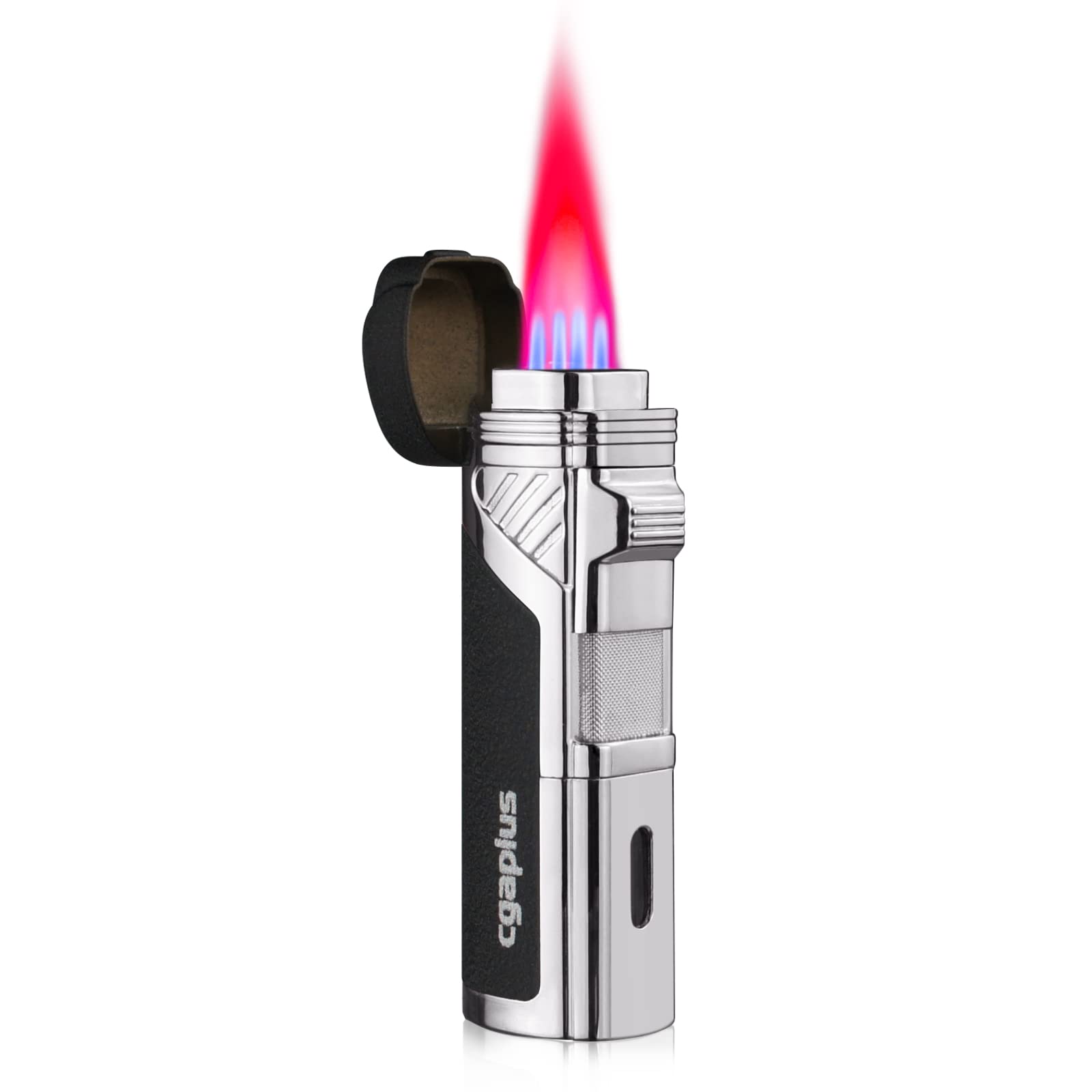 Cigar Lighters Torch with Punch Four Flame Butane Refillable High Quality Cigar Lighter for Men(without gas)