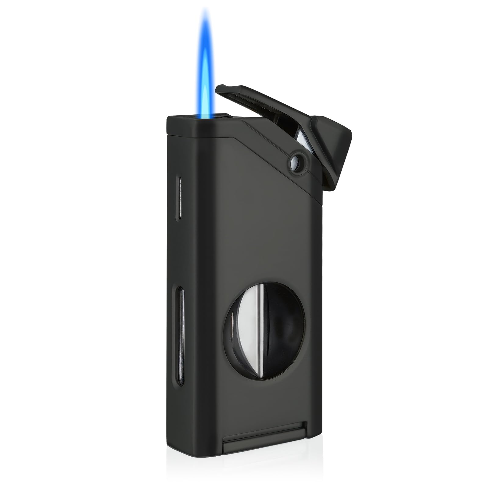 Cigar Lighter,single Jet Flame Torch Lighter, Refillable Butane Lighter with Cigar Cutter V Cut Cigar Punch Cigar Holder Cigar Draw Enhancer, Great Cigar Accessories