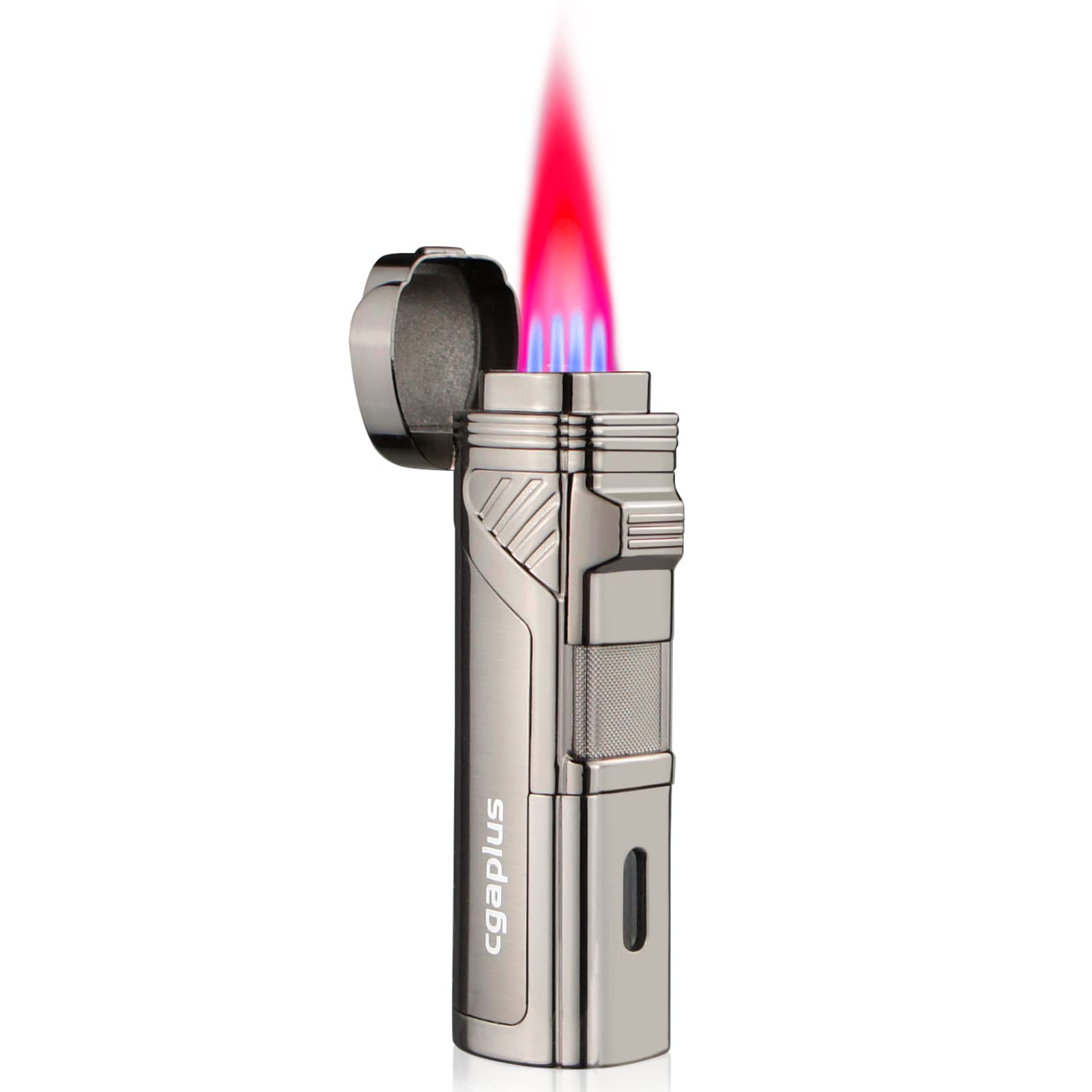 Cigar Lighters Torch with Punch Four Flame Butane Refillable High Quality Cigar Lighter for Men(without gas)