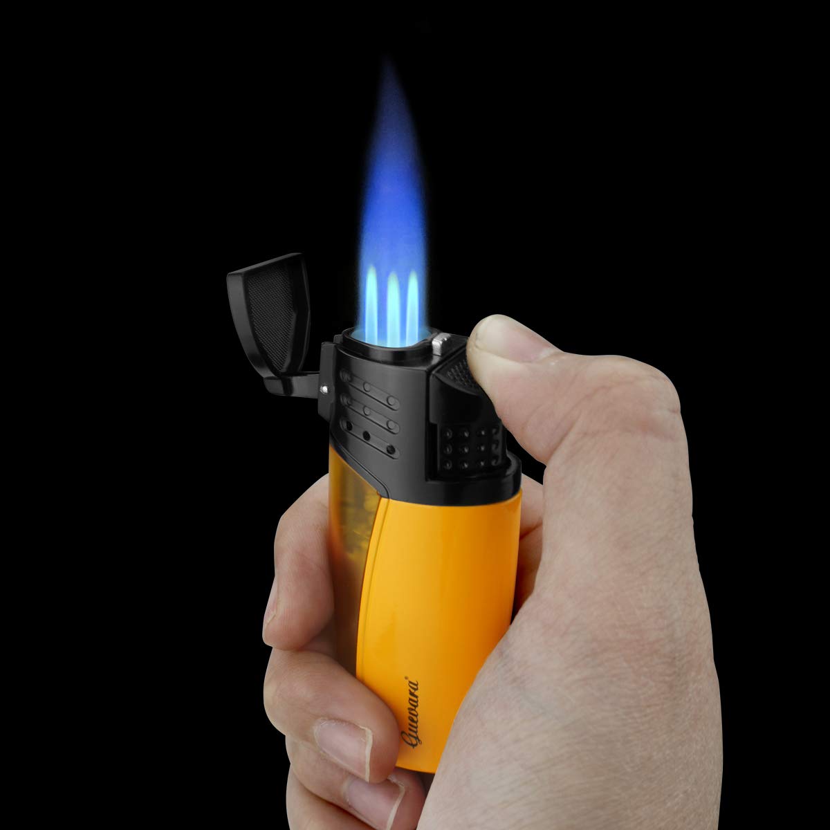 cgaplus Cigar Lighter with Punch Triple Jet Flame Butane Refillable Windproof Torch Lighters(without Gas)