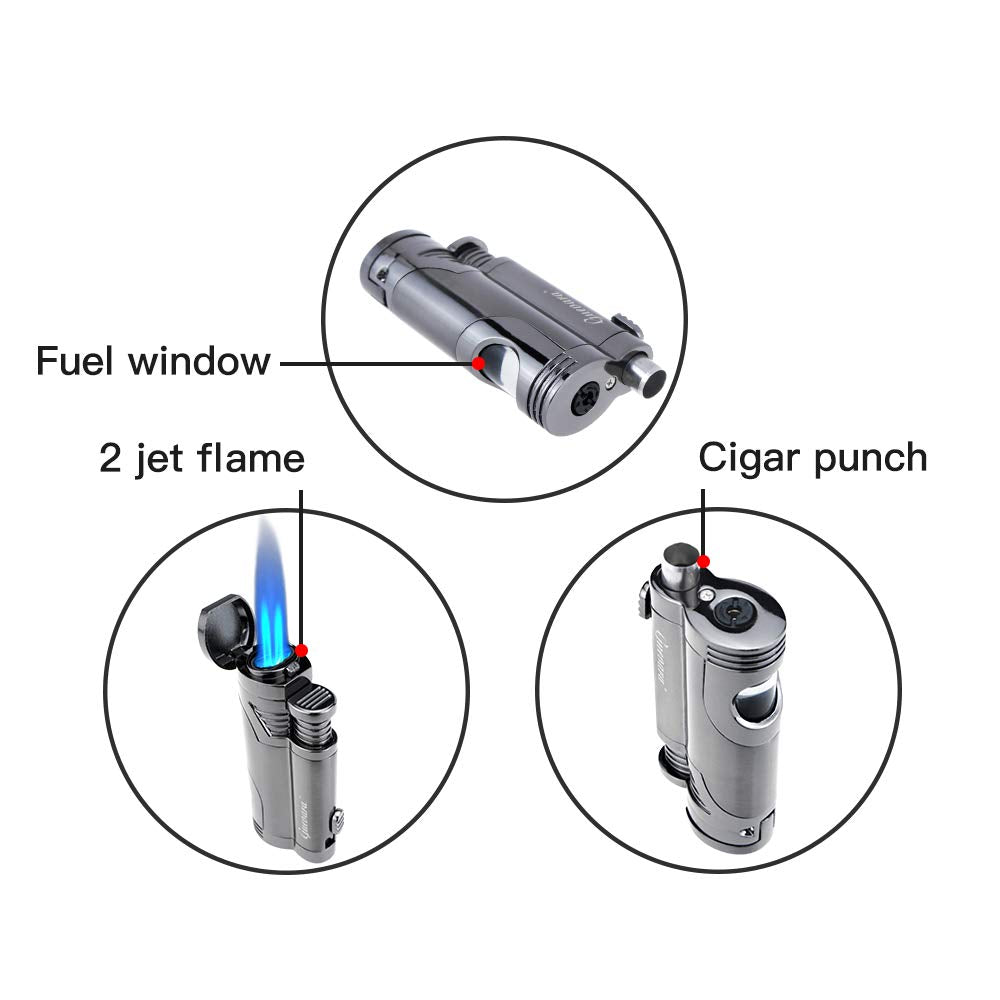 GUEVARA Butane Torch Lighter with Punch Windproof Double Jet Lighters