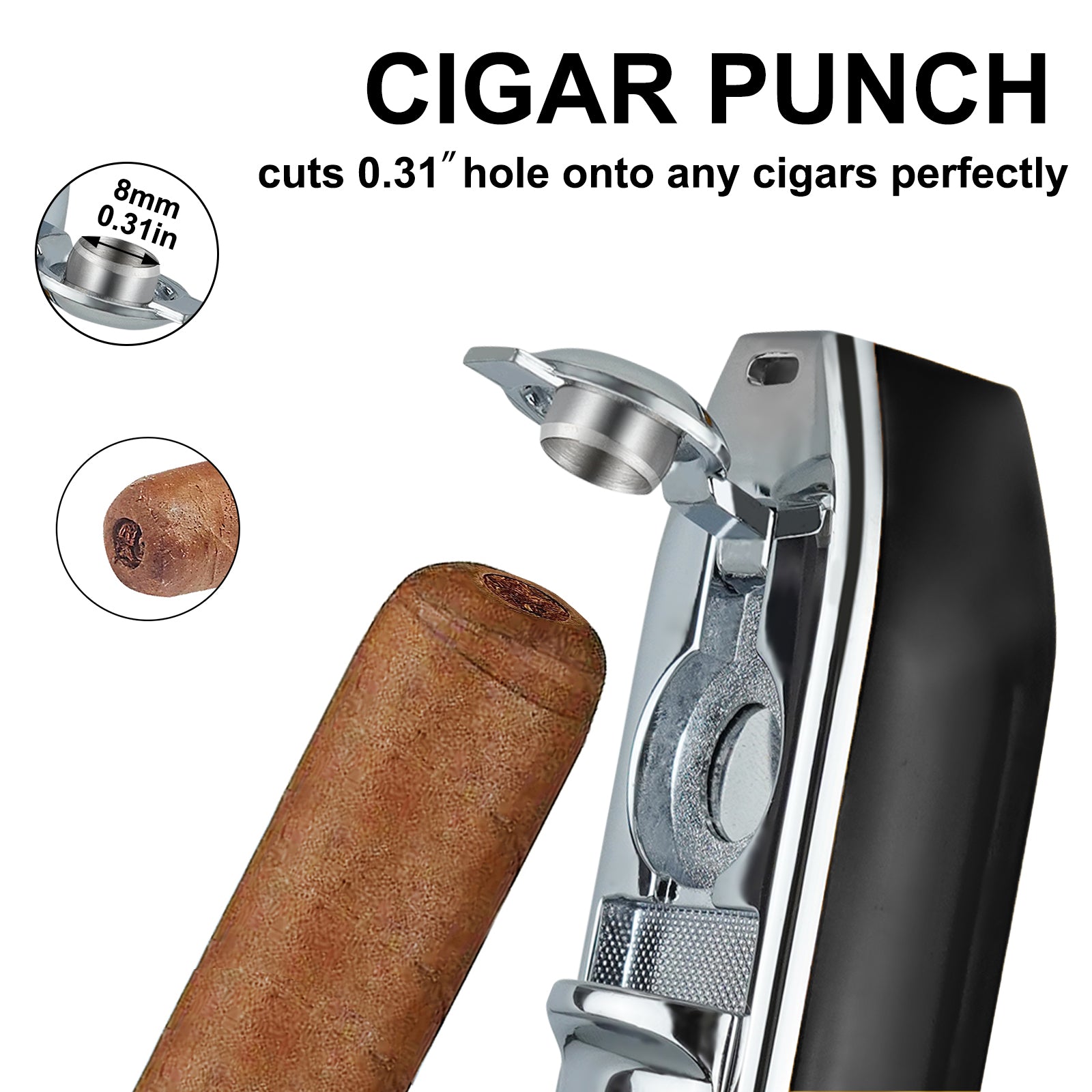 Cigar Torch Lighters with Cutter Set Triple Jet Flame Lighter with Punch Butane Torches Refillable Lighter for Men (Without Gas)