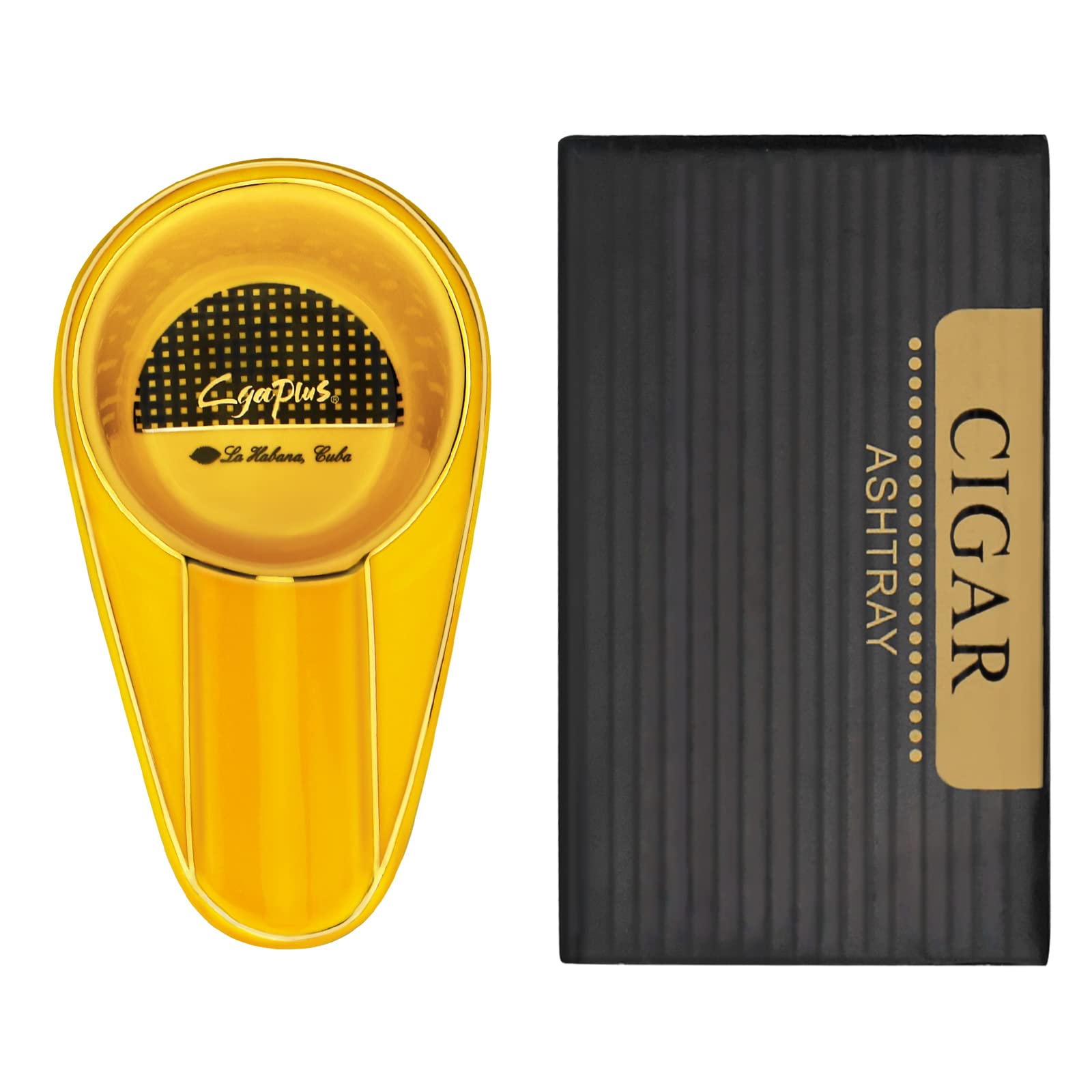 Cgaplus Cigar Ashtray Single Classic Ceramic Ashtray Portable Travel Ashtray for Outdoor Home Office Yellow
