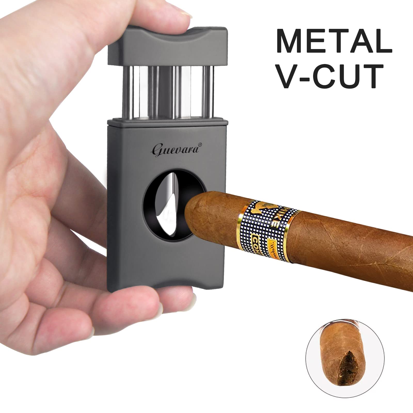 V-Cut Cigar Cutter - V-Shaped Stainless Steel Blade for Cigars up to a Large 60+ Ring Gauge - Ergonomic Design & Gift Box Included