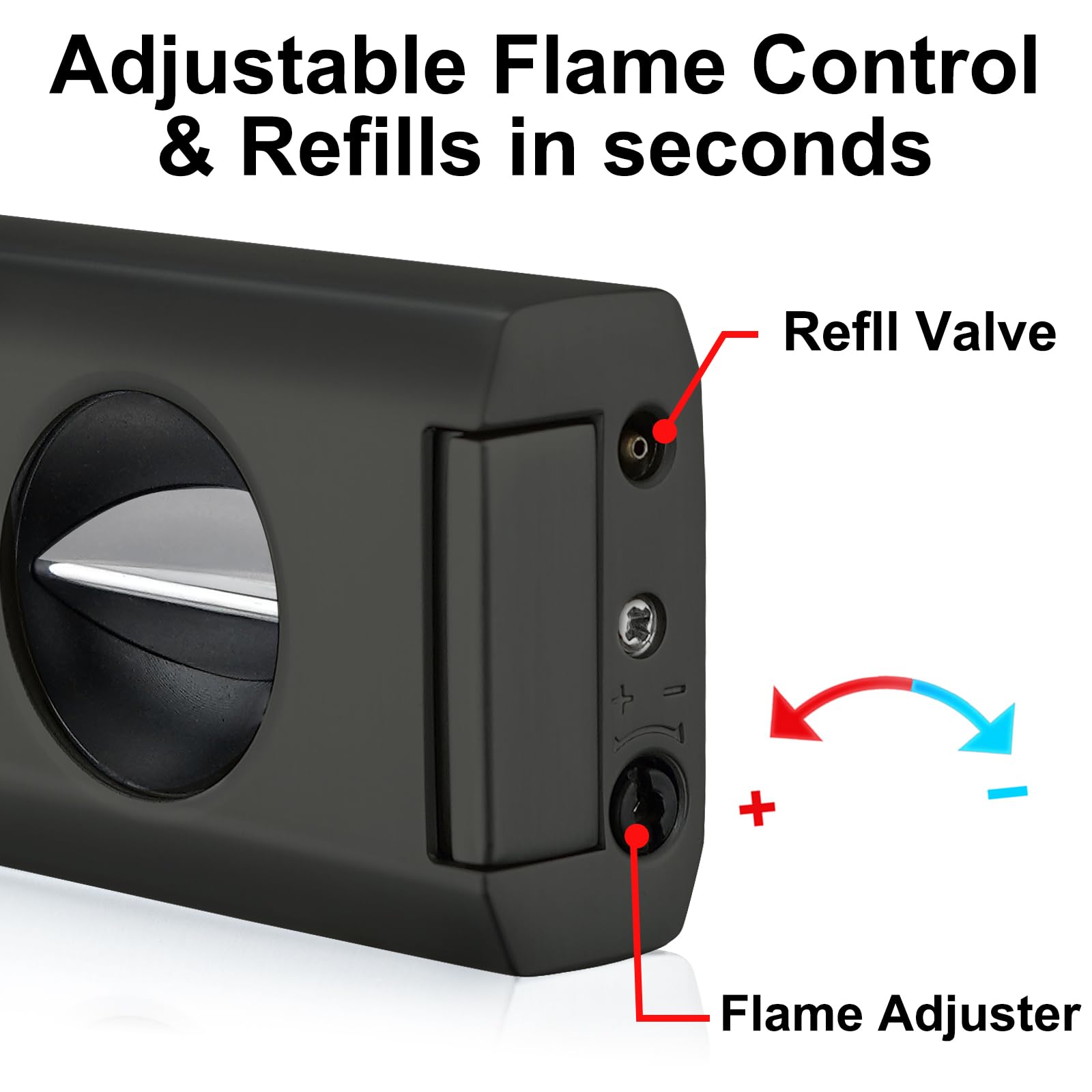 Cigar Lighter,single Jet Flame Torch Lighter, Refillable Butane Lighter with Cigar Cutter V Cut Cigar Punch Cigar Holder Cigar Draw Enhancer, Great Cigar Accessories