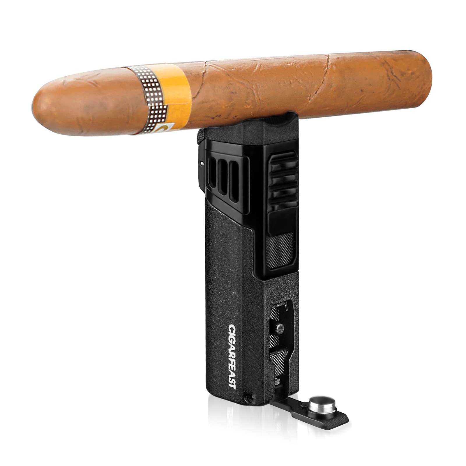 Cigar Torch Lighter Butane Refillable Lighters for Smoking Weed Windproof Lighters with Cigar Punch Mini Torch Holder on Top