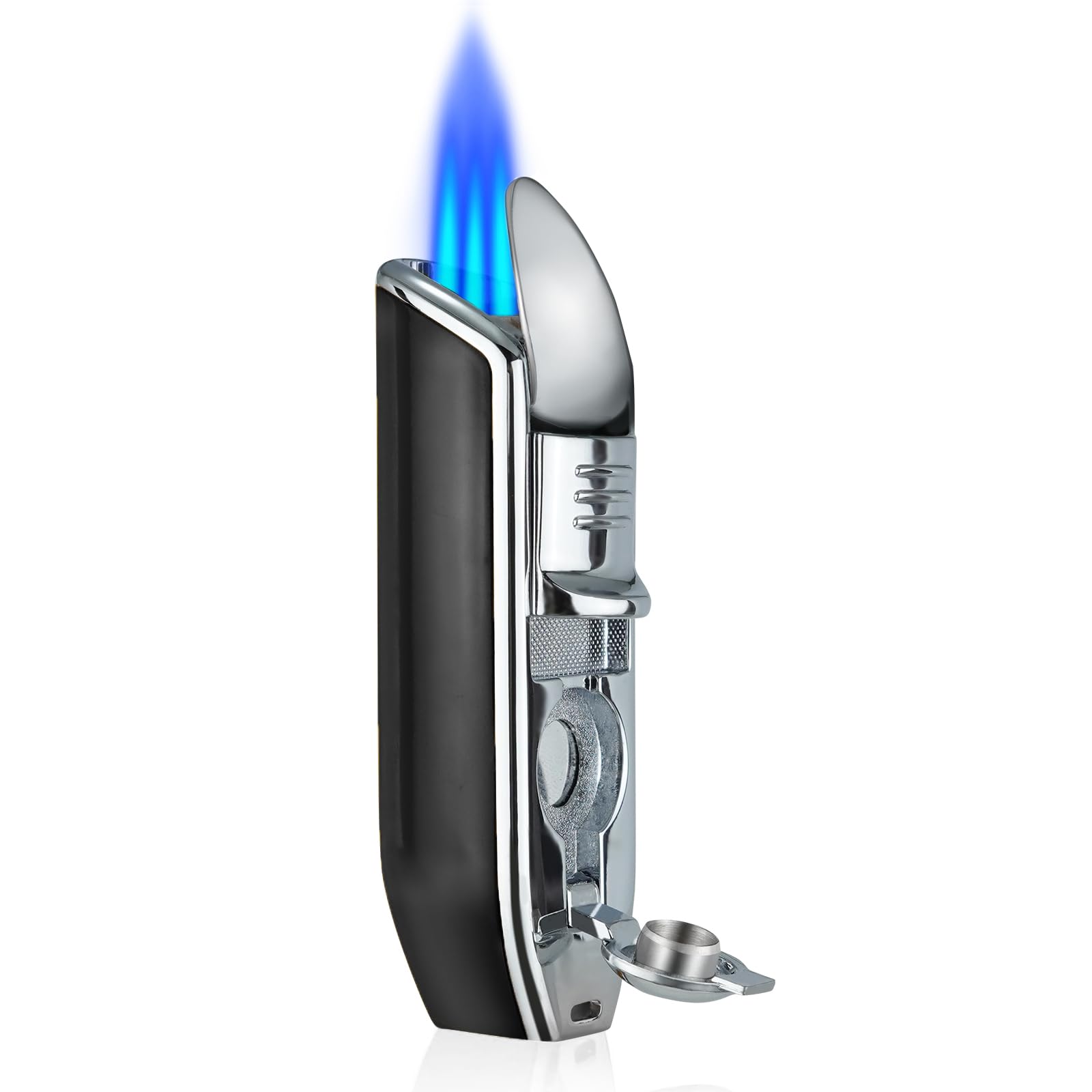 Cigar Torch Lighters Triple Jet Butane Refillable Lighter with Punch Windproof Lighter Without Gas(Black)