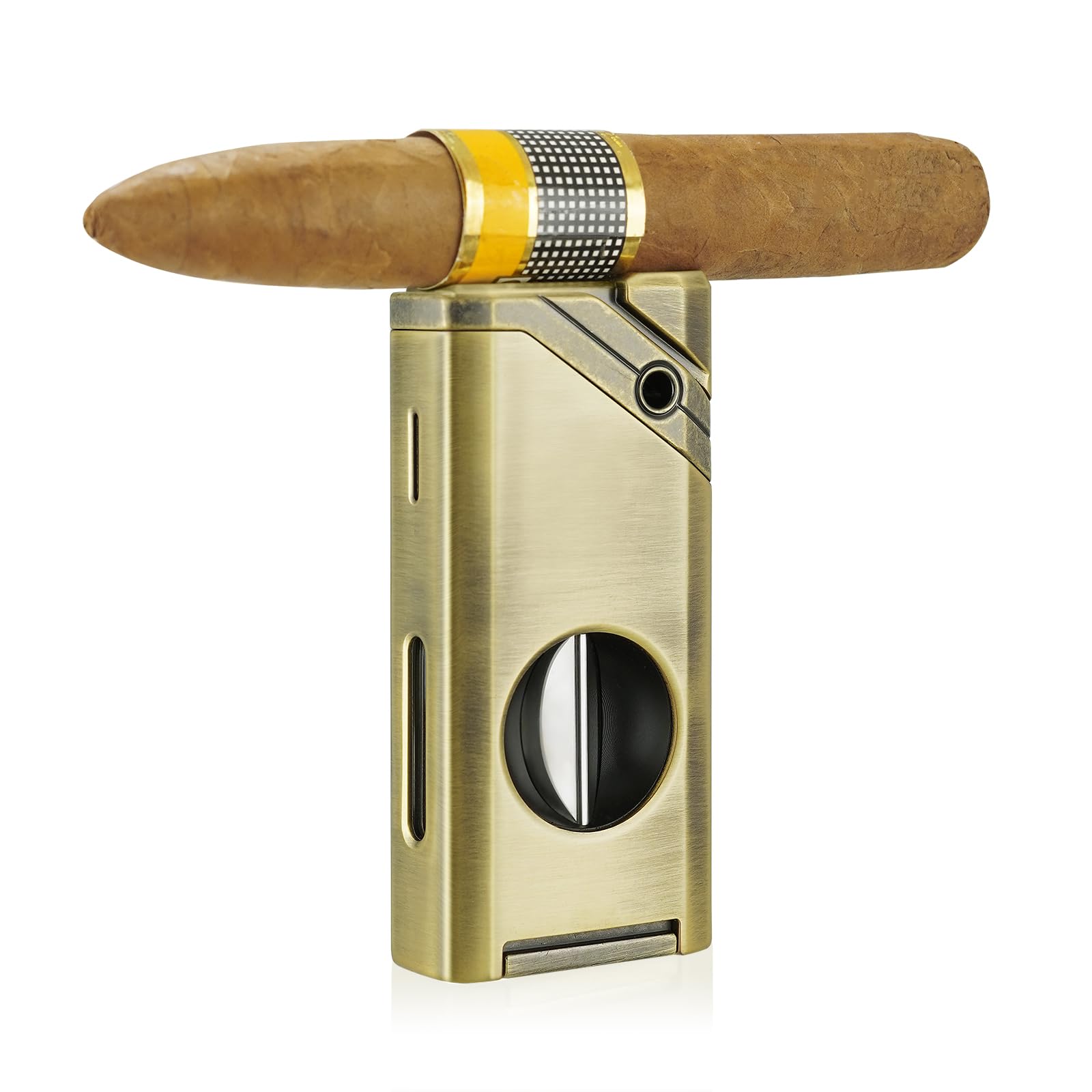 Cigar Lighter,single Jet Flame Torch Lighter, Refillable Butane Lighter with Cigar Cutter V Cut Cigar Punch Cigar Holder Cigar Draw Enhancer, Great Cigar Accessories