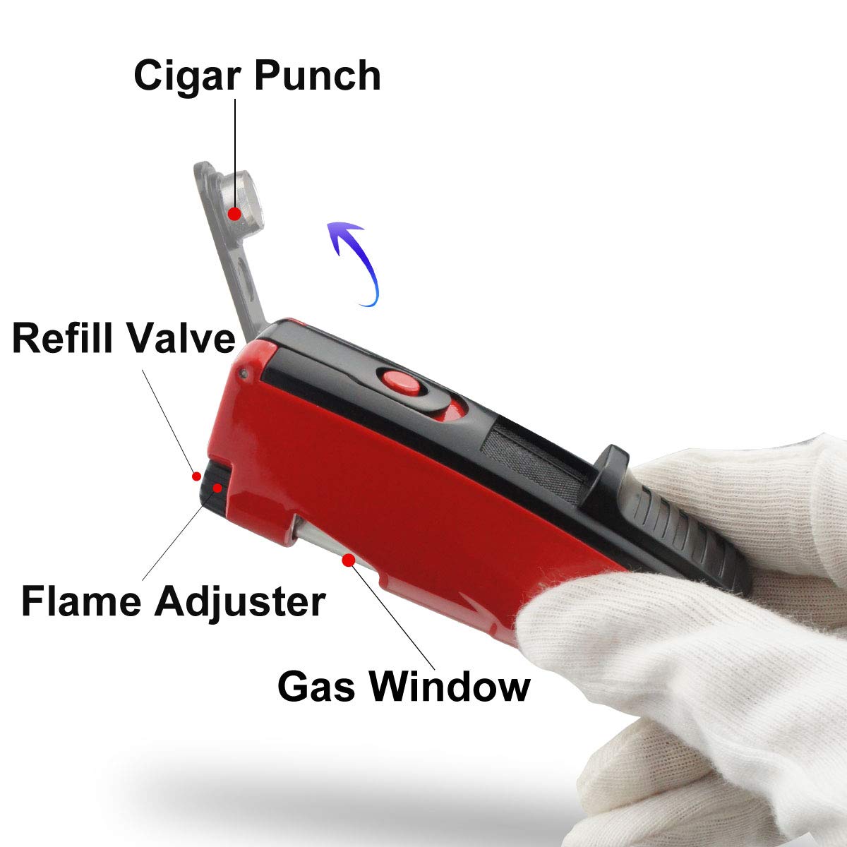 Torch Butane Lighters Fuel Refillable Lighter with Punch Cutter and Set Triple Jet Strong Flame Windproof