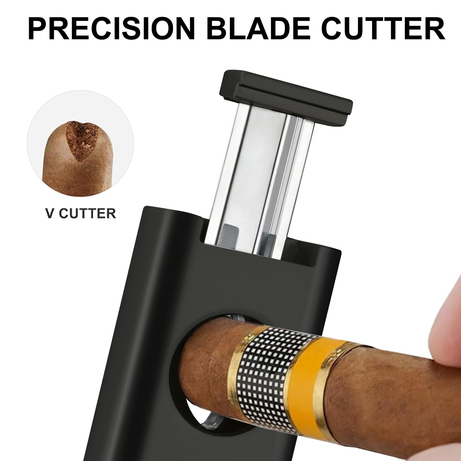 Cigar Lighter,single Jet Flame Torch Lighter, Refillable Butane Lighter with Cigar Cutter V Cut Cigar Punch Cigar Holder Cigar Draw Enhancer, Great Cigar Accessories