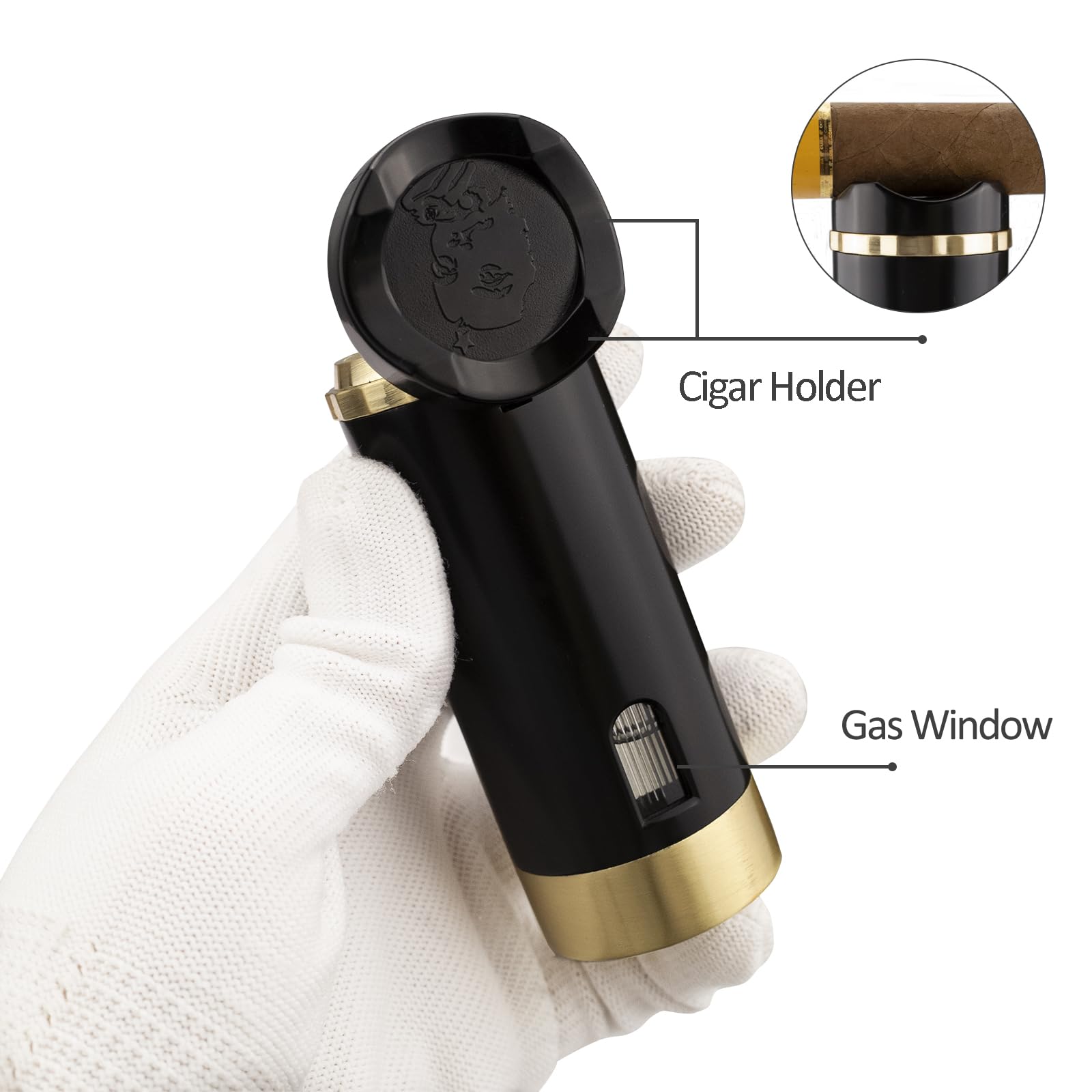 Cigar Lighters Torch for Men High Quality Butane Torch Flame Refillable Gas Lighter (Shipped Without Butane) (Black)