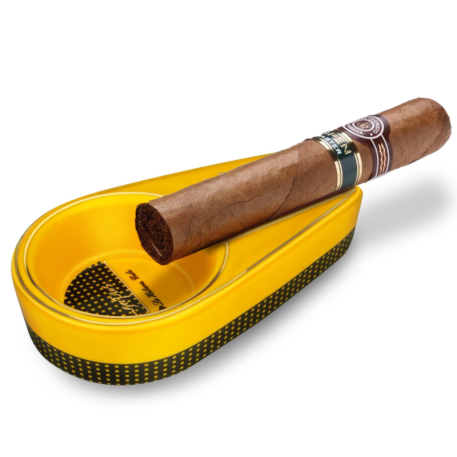 Cgaplus Cigar Ashtray Single Classic Ceramic Ashtray Portable Travel Ashtray for Outdoor Home Office Yellow