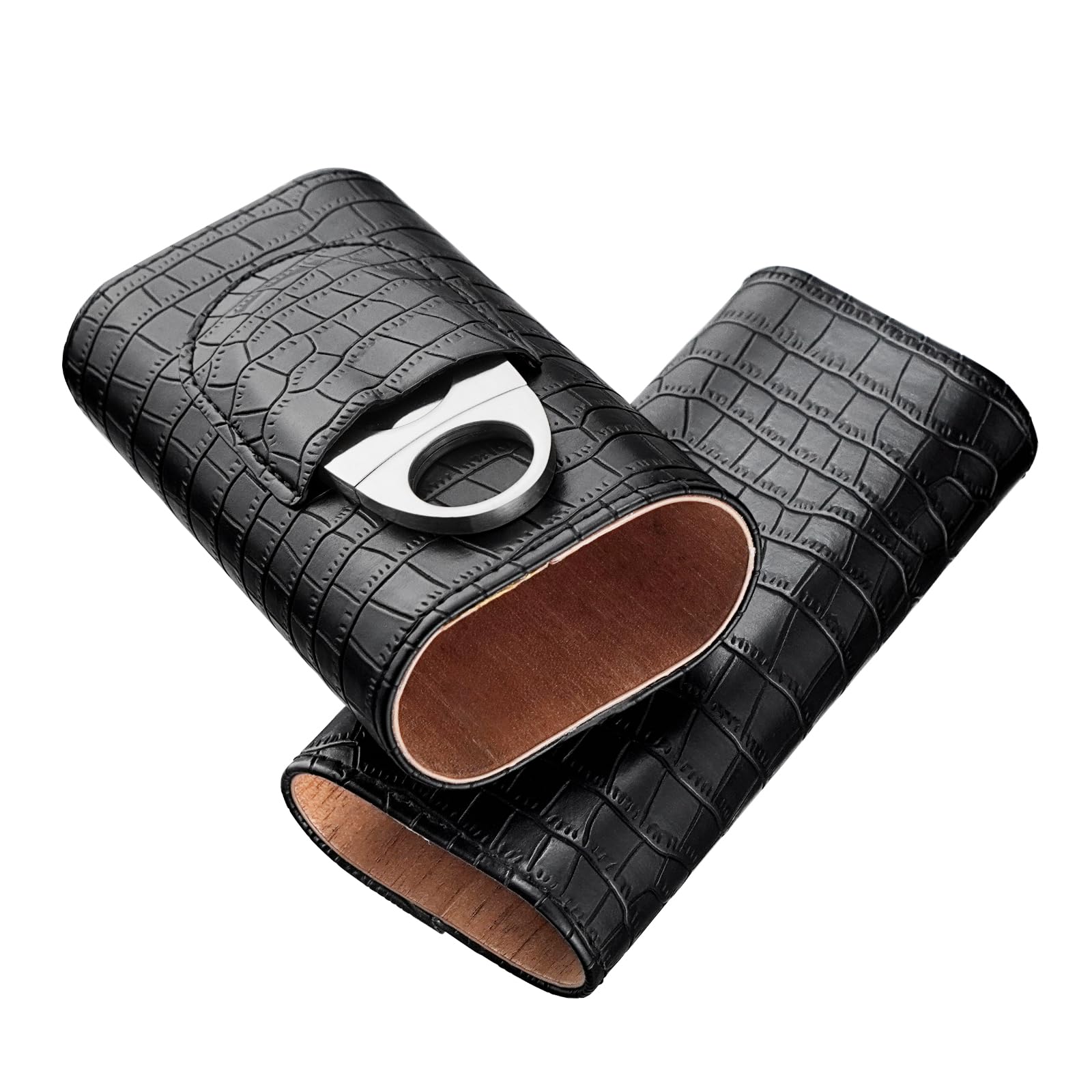 3-Finger Cigar Case with Cutter Crocodile Pattern Leather Cigar Humidor Case Portable Travel Cigar Case for Men