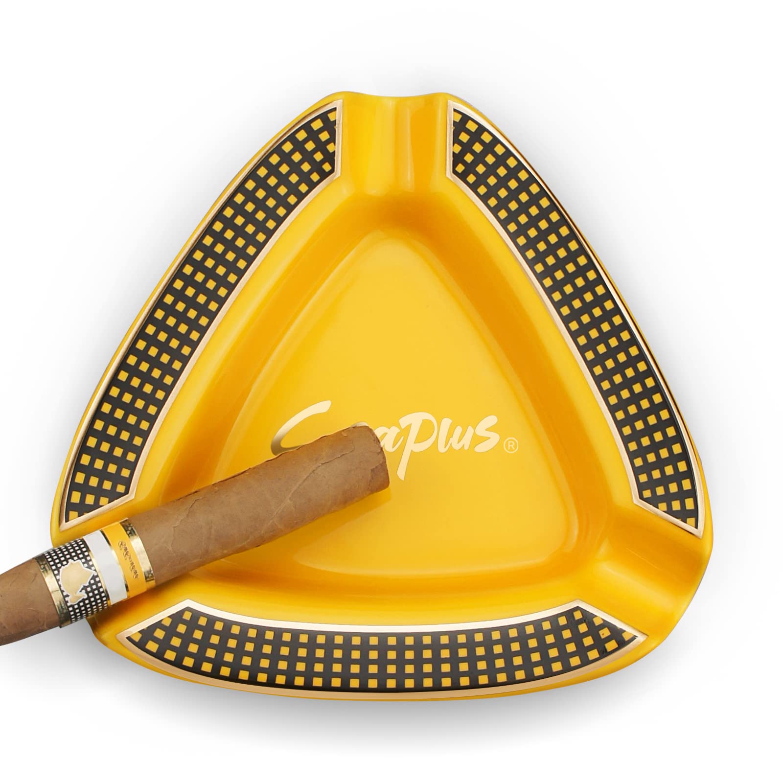 Cgaplus Cigar Ashtray Triangle Classic Ceramic Large Ashtray for Outdoor Home Office Outside Patio