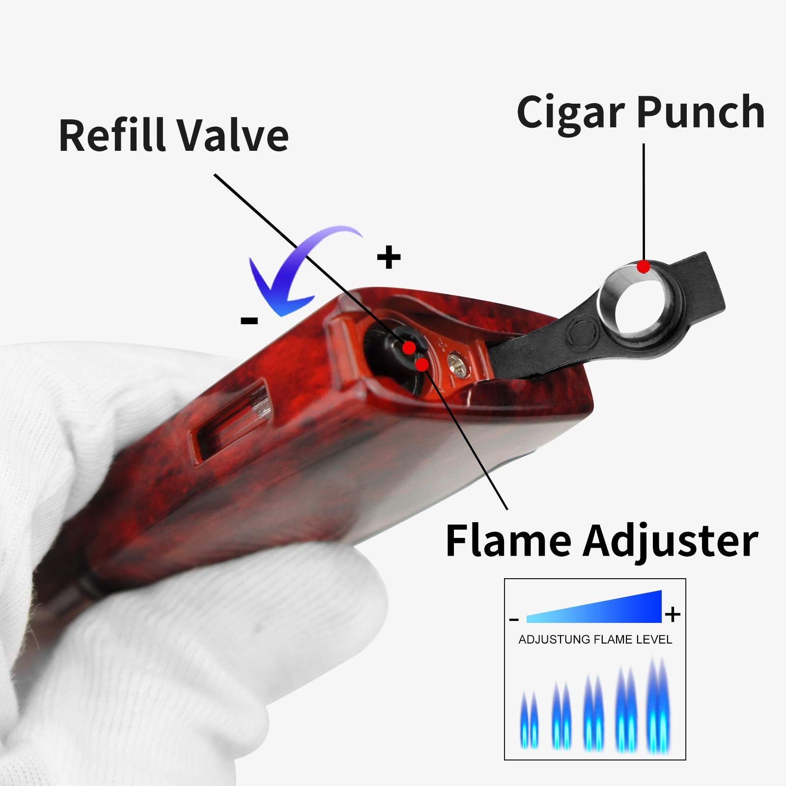 Torch Lighters Refillable Lighter with Punch Without Gas (Red)