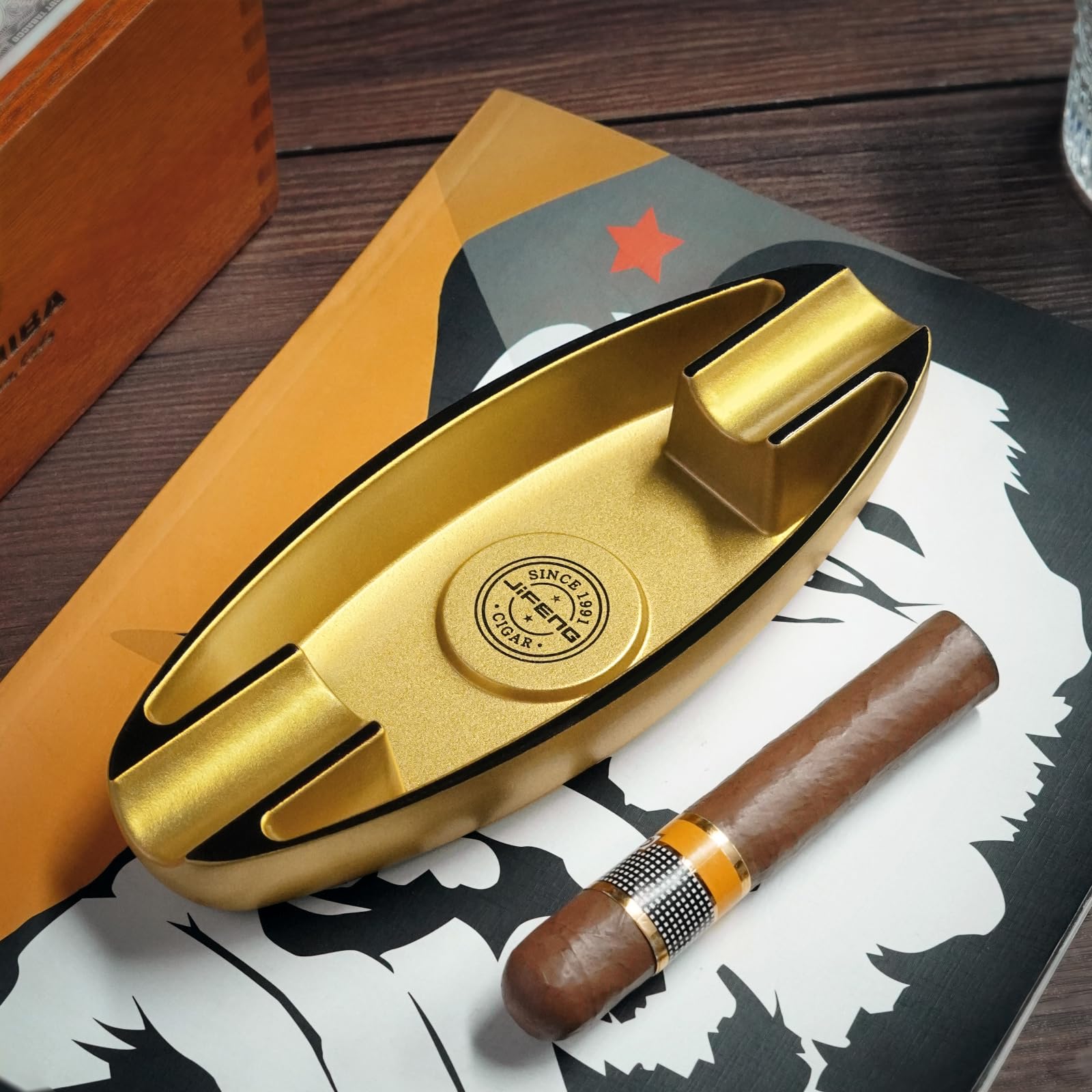 Cigar Ashtray for Men, 2 Holder Portable Travel Ashtray Unique Large Basin for Outdoor Patio Indoor Home and Office Use