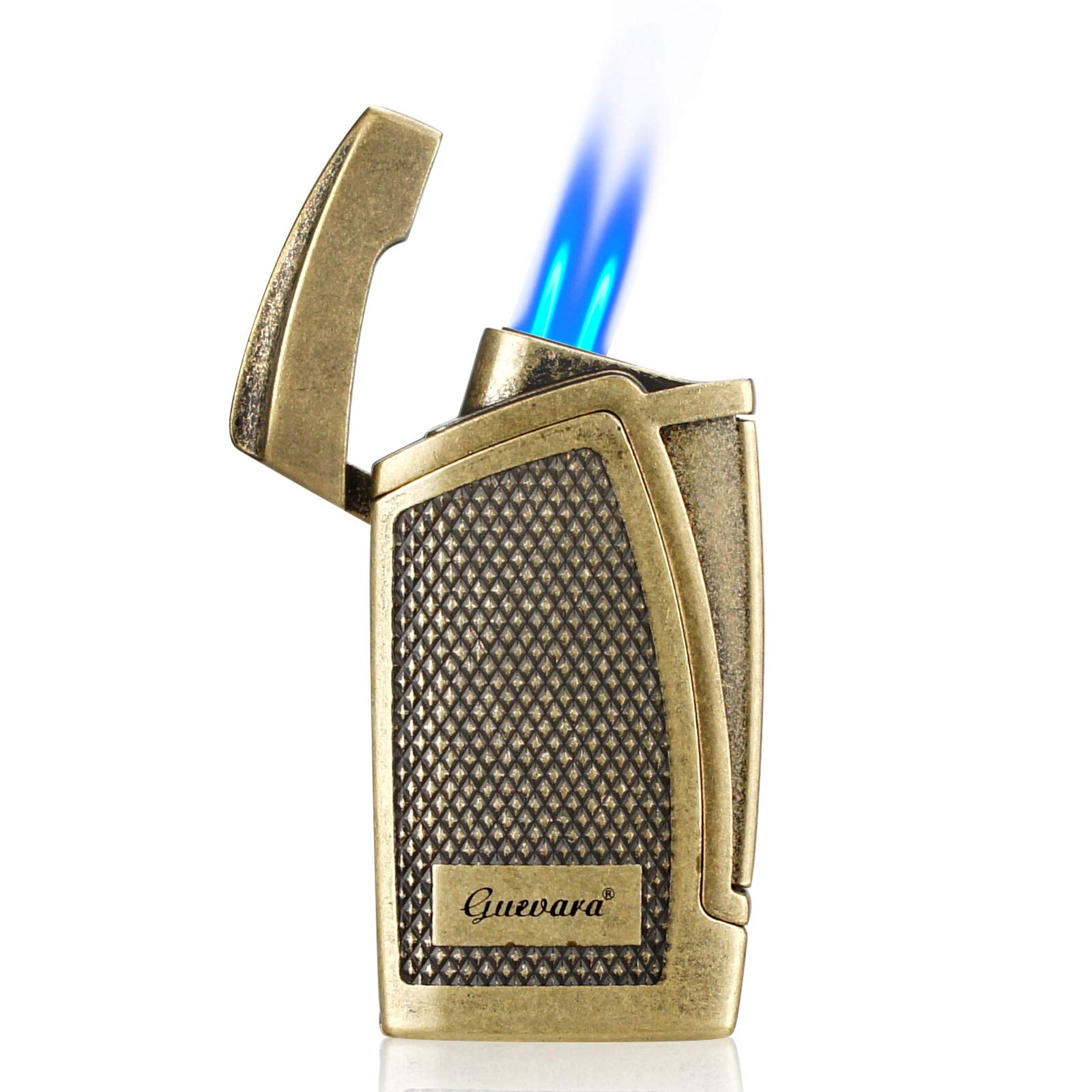 Cigar Cutter and Lighter Set Sharpening Blade Engraved Cigar Guillotine Lighter Torch with Stand Windproof Single Torch Butane Refillable Scorch Lighters