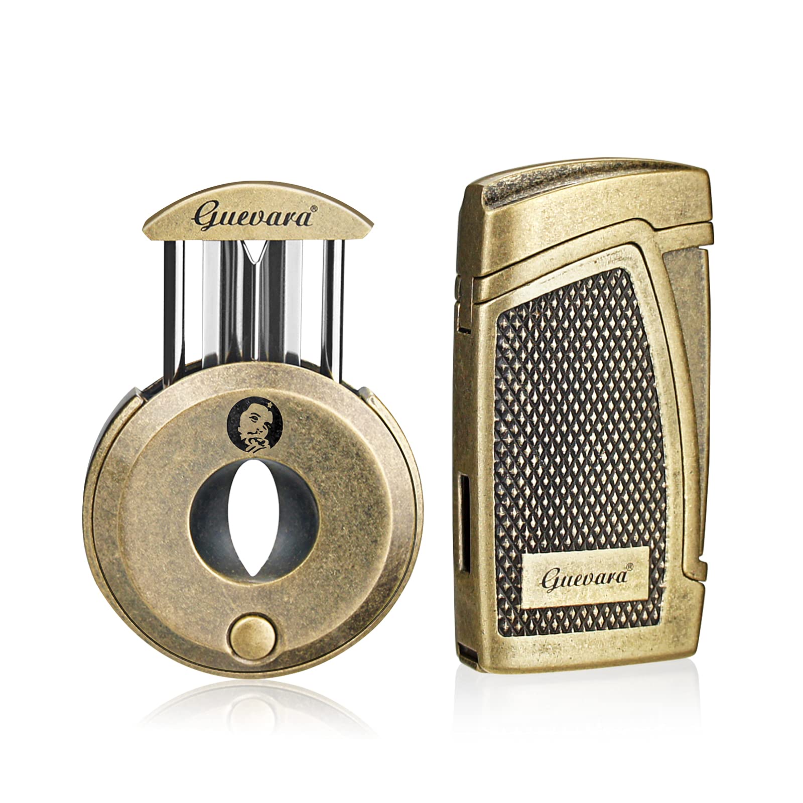 Cigar Cutter and Lighter Set Sharpening Blade Engraved Cigar Guillotine Lighter Torch with Stand Windproof Single Torch Butane Refillable Scorch Lighters