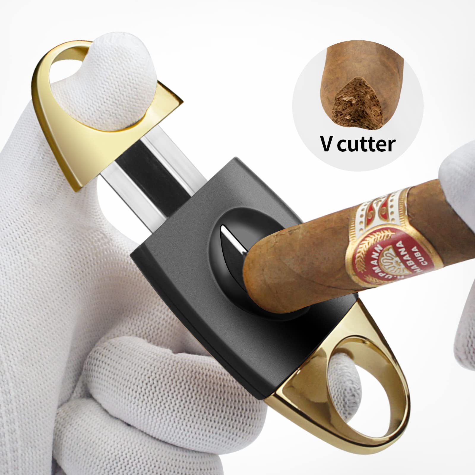 GUEVARA Cigar Cutter & Lighter Set - Butane Torch Lighter with Punch, Windproof Double Jet, Premium Cigar Accessories