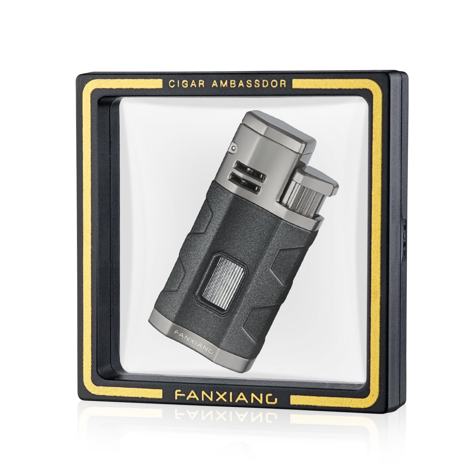 Torch Lighter Triple Jet Flame Refillable Butane Cigar Lighter Windproof Lighter with Cigar Punch Rest Holder - Butane Not Included